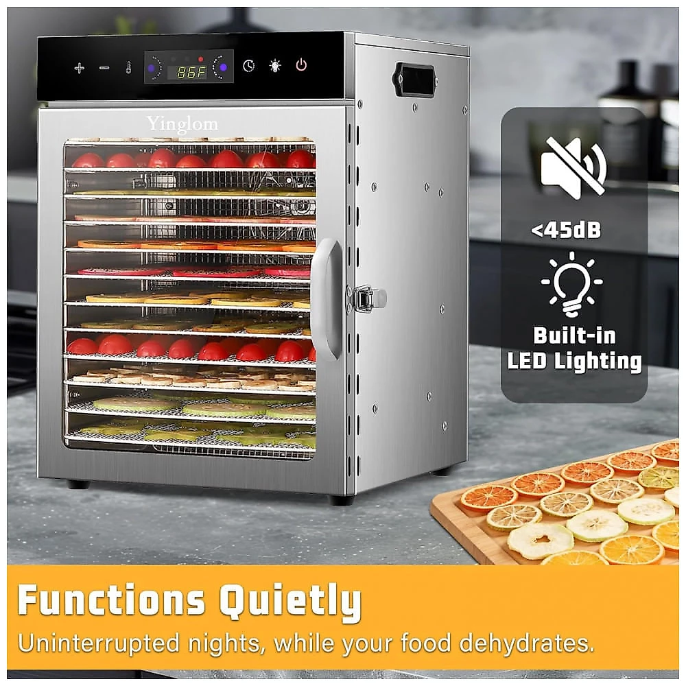 Desidratador de Alimentos Yinglom Prata 12 Bandejas Inox Dupla Ventilação 800W 110V