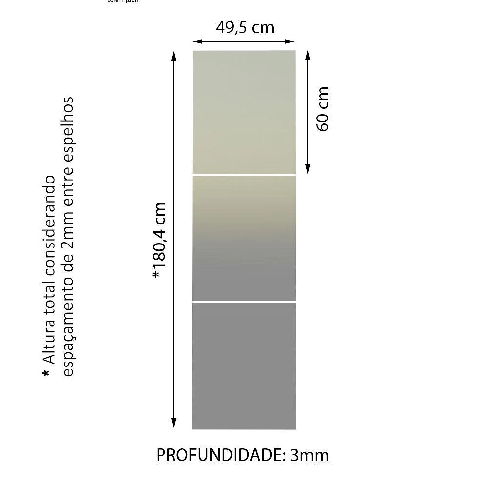 Kit madesa com 3 espelhos de 60 x 49,5 cm para guarda-roupa