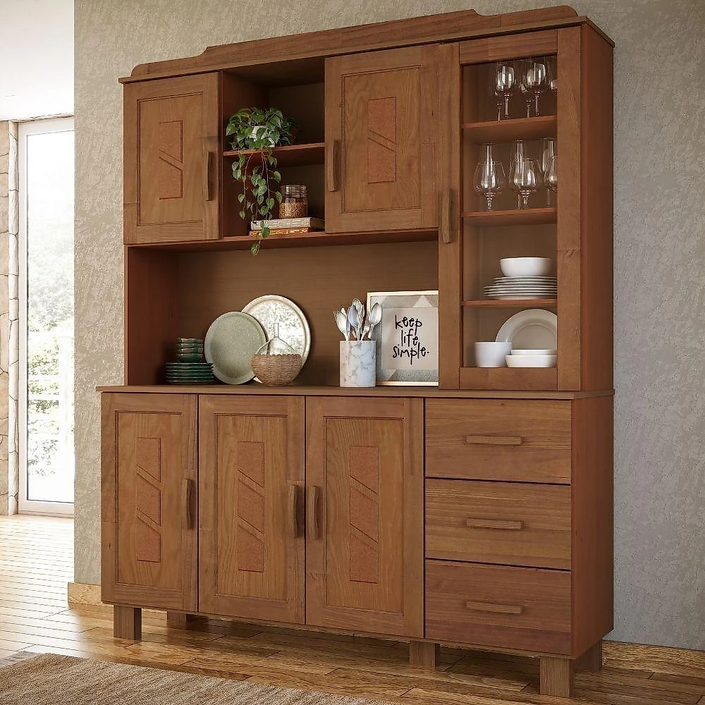 Armário de Cozinha 1240C 6 Portas 2 Gavetas Madeira 155cm Castanho Milani Movelaria