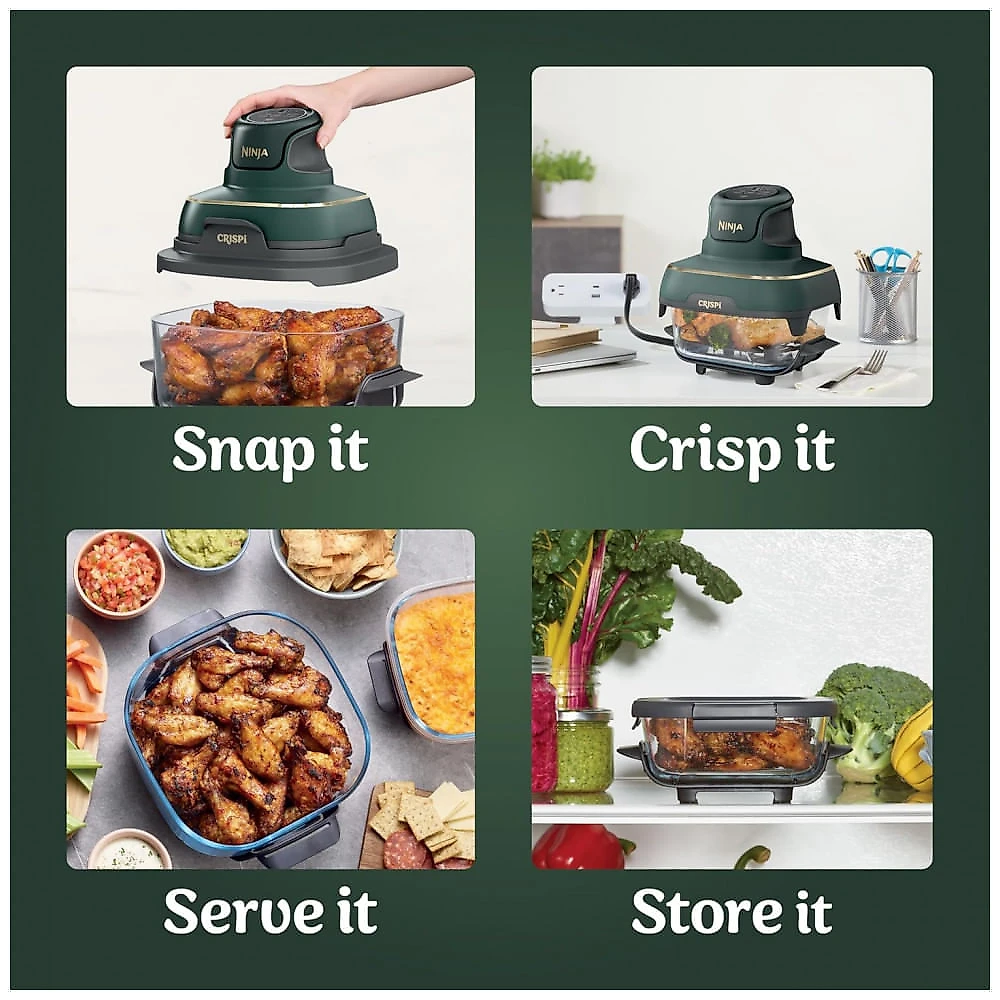 Ninja Crispi Air Fryer Fritadeira 5 em 1, 3,78 litros, 2,36 litros, 6 Copos de Vidro com Placas Crocantes e Tampas de Armazenamento
