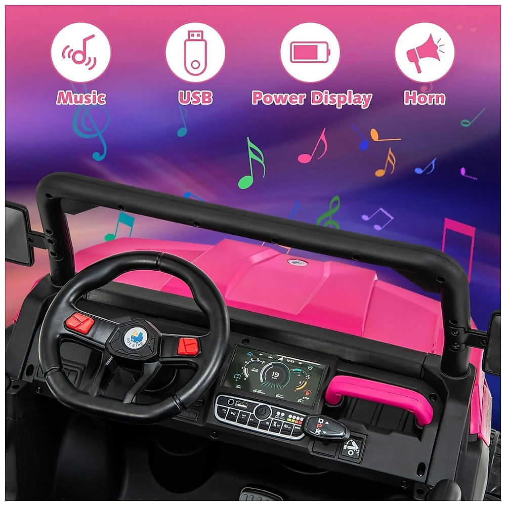 Caminhão Basculante Elétrico Infantil OLAKIDS Rosa 24V 2 Lugares 4WD 6x6 Caçamba Elétrica Suspensão Controle Remoto 4x90W