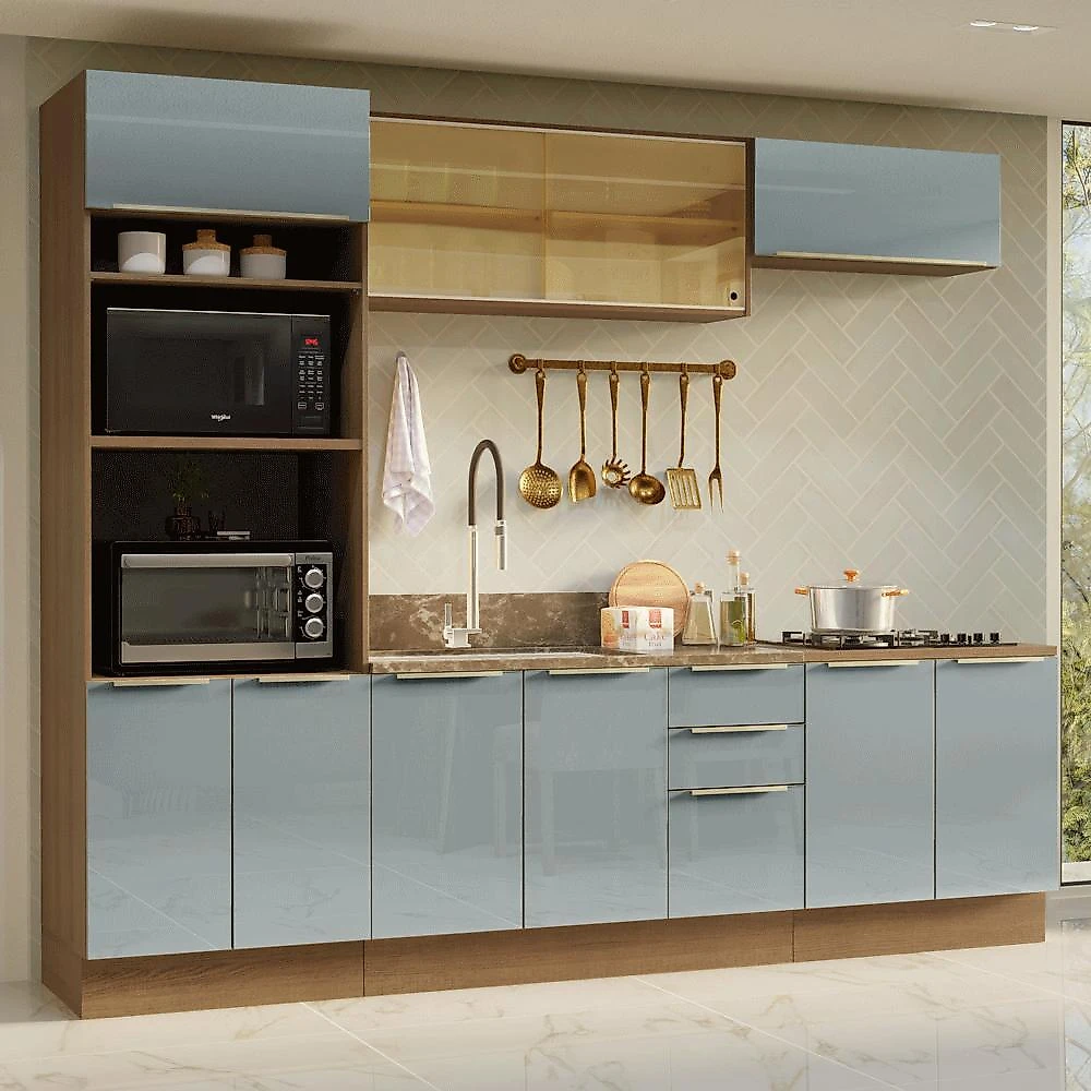 Armário de cozinha completa 270 cm rustic/cinza lux madesa 06