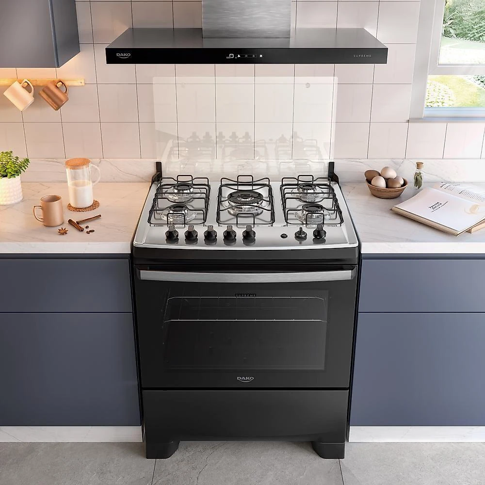 Fogão 5 Bocas Dako Supreme Mesa de Inox e Timer Bivolt - Preto