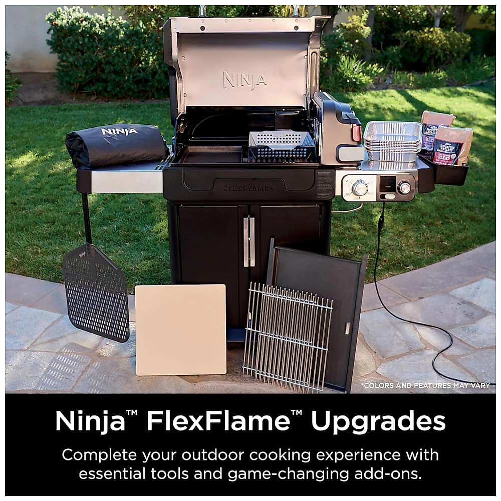 Ninja FlexFlame Master: Churrasqueira e Defumador Elétrico e a Gás, Assador, Grelhador, Forno de Pizza, Sistema de Cozimento 5 em 1, Controle