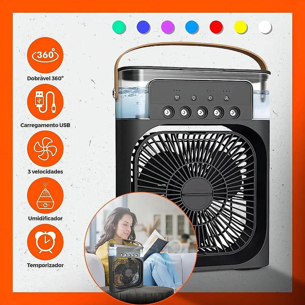Climatizador Portátil Umidificador HW 25cm 3 Pás 3 Velocidades Preto 220V