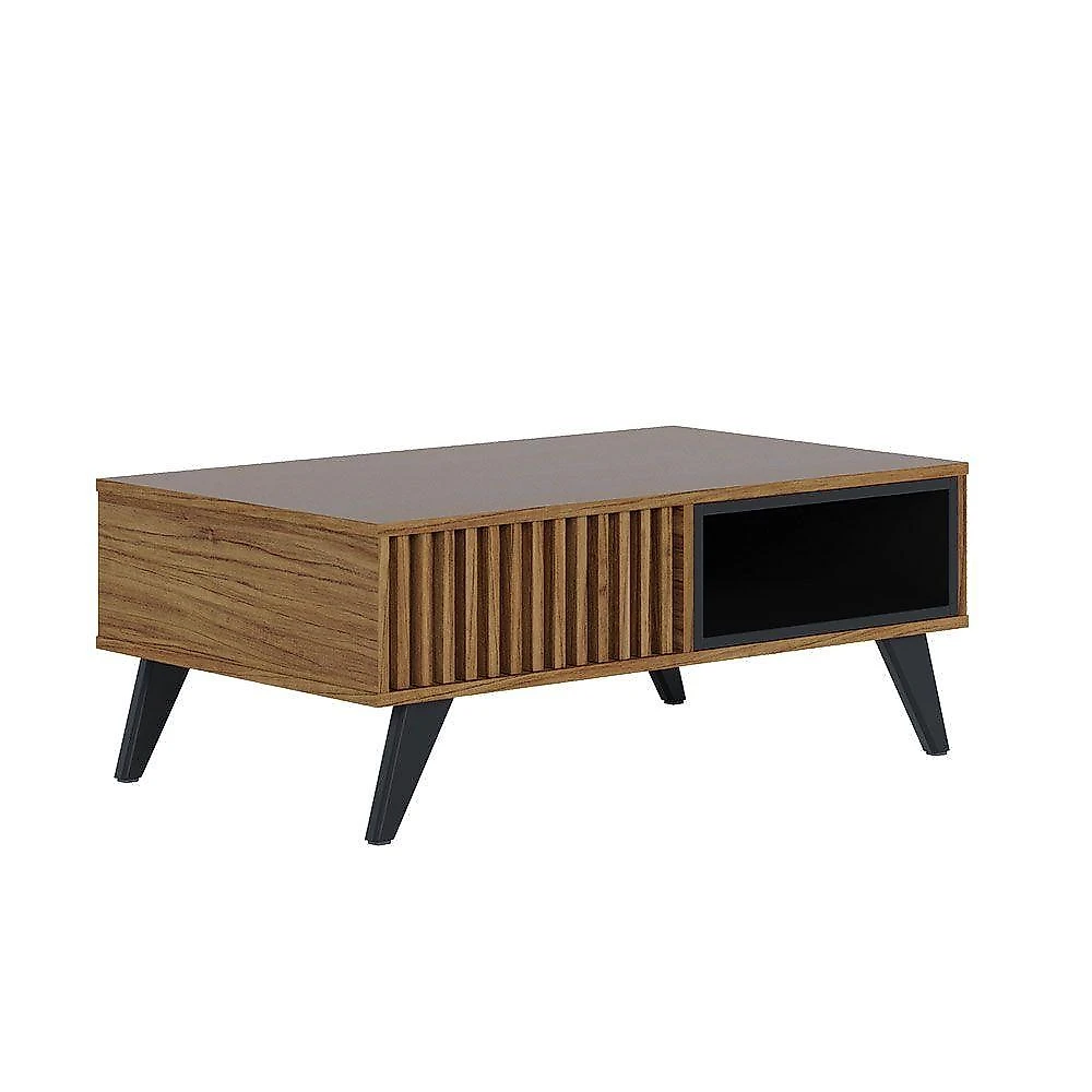 Mesa De Centro Para Sala Retangular 1 Nicho Karin Noce Milano-preto Fosco C04 - D'rossi