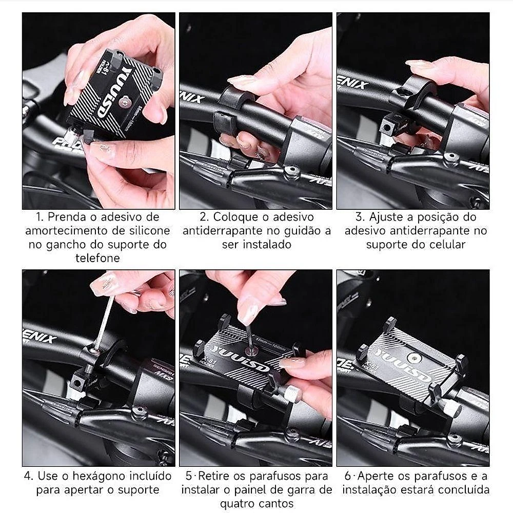 Suporte para Celular para Bicicleta e Moto em Liga de Alumínio com Fixação Firme no Guidão OEM