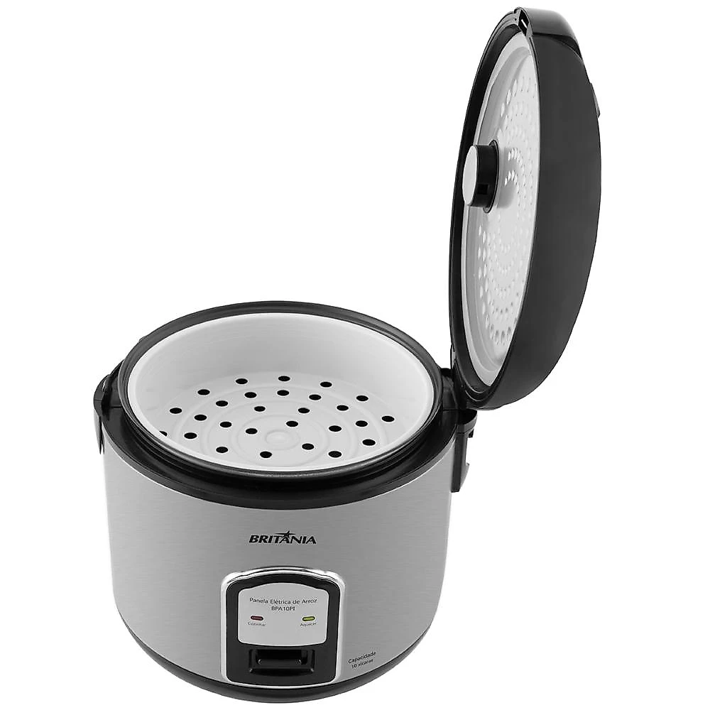 Panela de arroz elétrica bpa10pi britânia inox com função refogar legumes com acessórios 127v