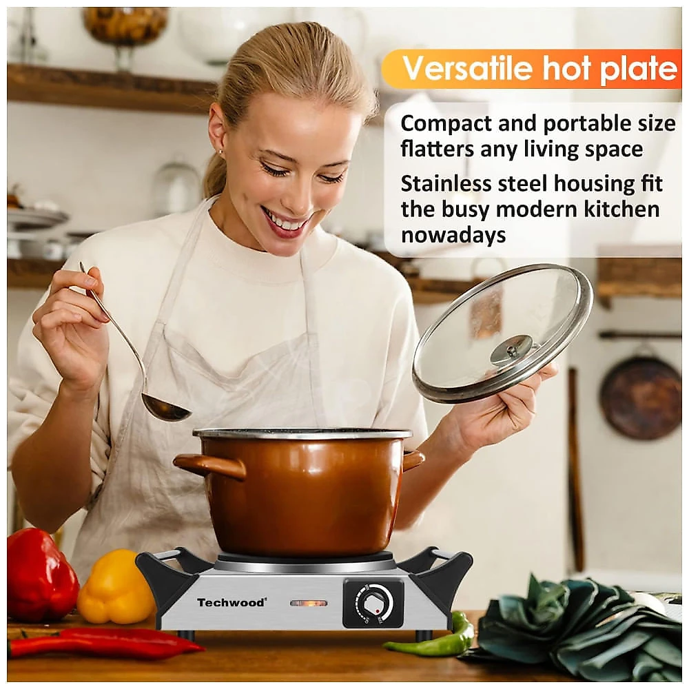 Cooktop Eltrico Porttil com Queimador nico, Alas que Mantm a Temperatura Fria e Temperatura Ajustvel, 110V 1500W, Techwood, Prata 110v