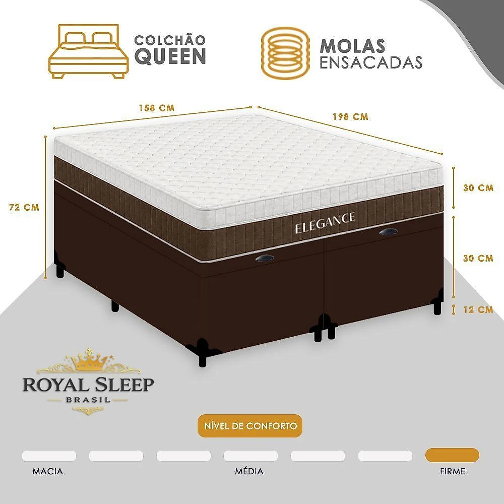 Cama Box com Baú Queen Elegance Molas Ensacadas Tecido Marrom Royal
