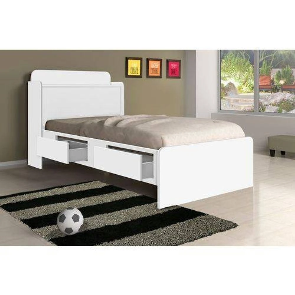 Cama Solteiro Tamires Baú com Gavetas em Mdf Branco Cambel Móveis