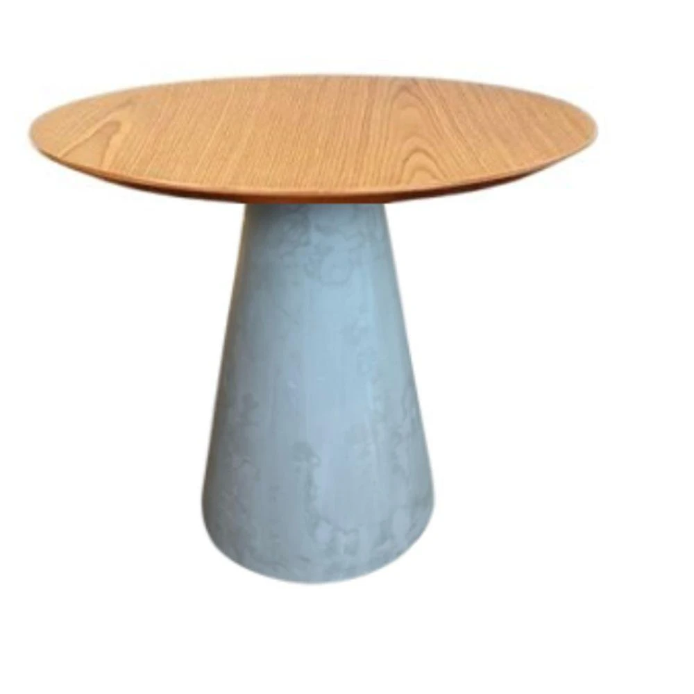 Mesa De Apoio Cone Cimento Queimado - Tampo Freijó 70 Cm Altura 70 Cm Cinza Claro