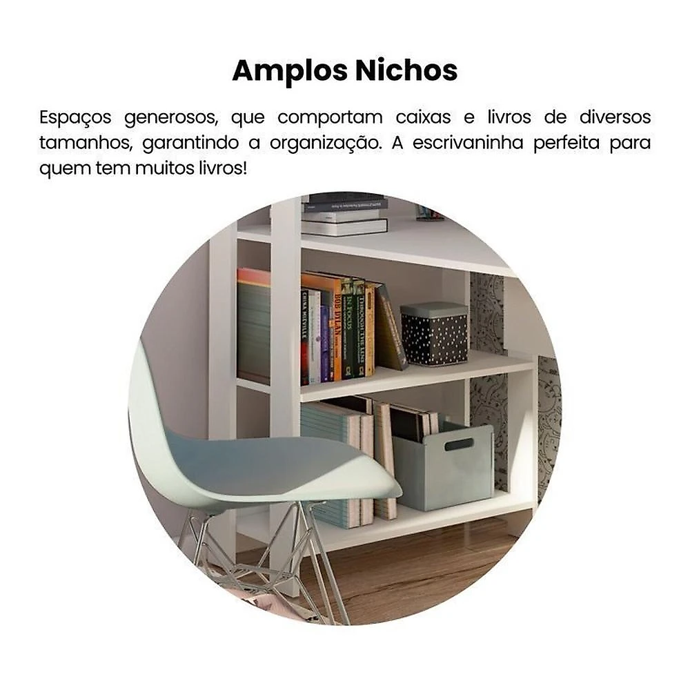 Kit 2 Peças com Escrivaninha Match e Estante para Livros 5 Prateleiras Branco