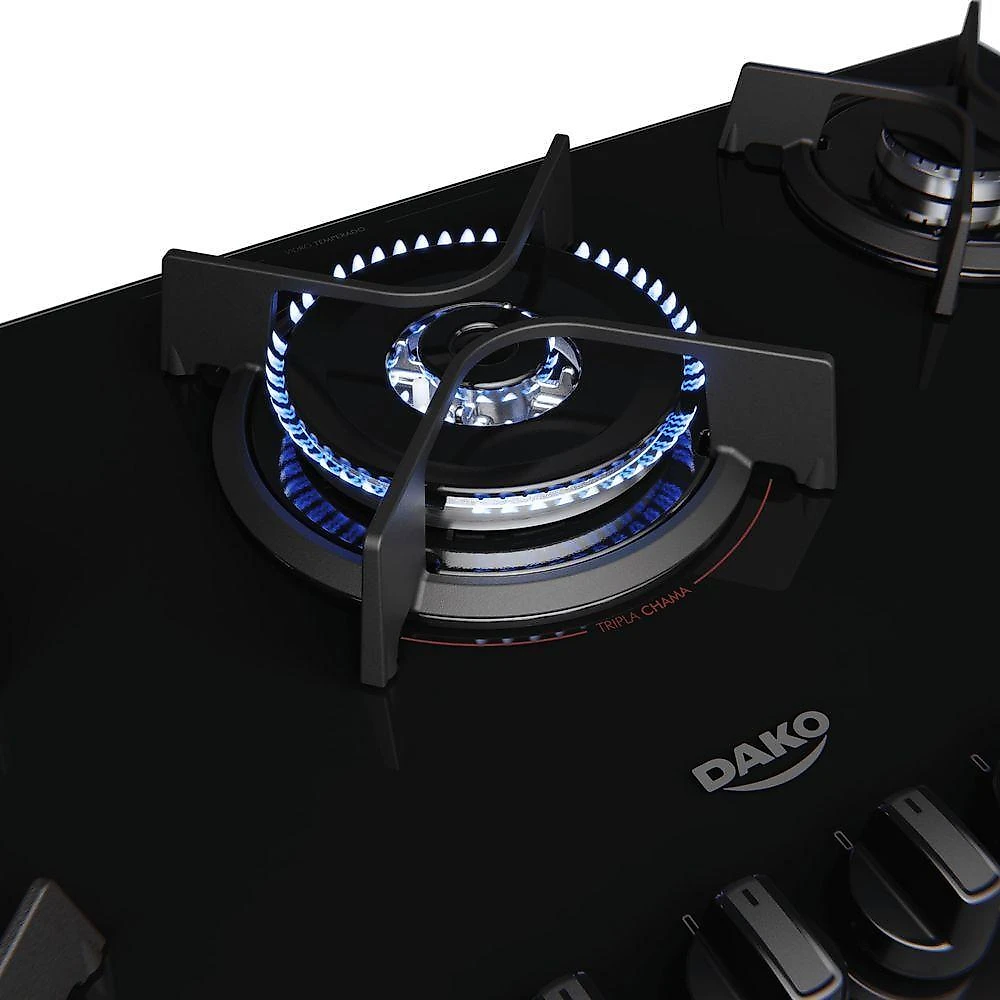 Cooktop 5 Bocas Preto Com Mesa De Vidro E Tripla Chama Dako Supreme Bivolt