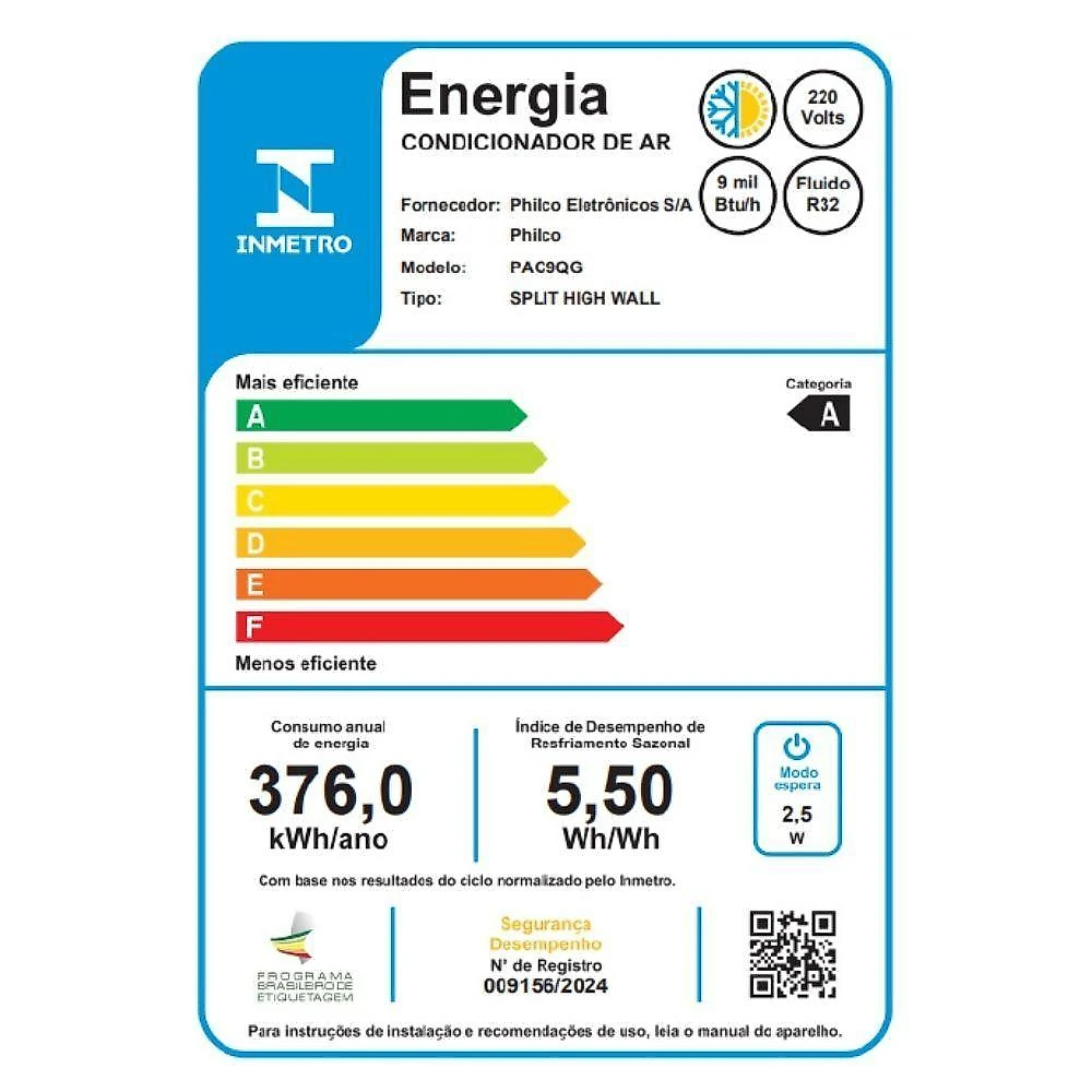 Ar condicionado split inverter philco pac9qg espelhado 9000 btus quente e frio 220v