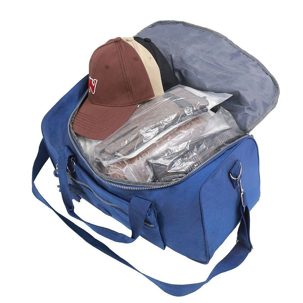 Sacola Viagem Bolsa Academia Fitness Feminina Pequena Mala De Mão Em Crinckle - Madrid Azul Marinho