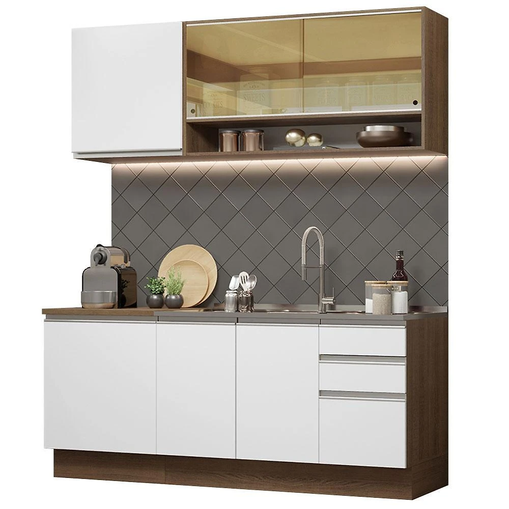 Cozinha compacta madesa glamy 180006 com armário e balcão (sem tampo e pia) - rustic/branco