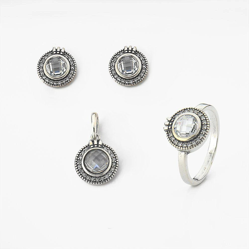 Conjunto Brinco Pingente E Anel Com Cristal E Zircônias Prata 925 Cristal 17