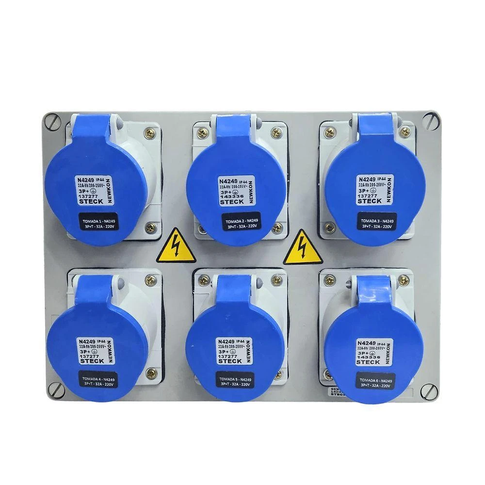 Quadro de Sobrepor com Tomadas Industriais S322106 6 Tomadas 32A 3P+T IP44 Cinza Steck