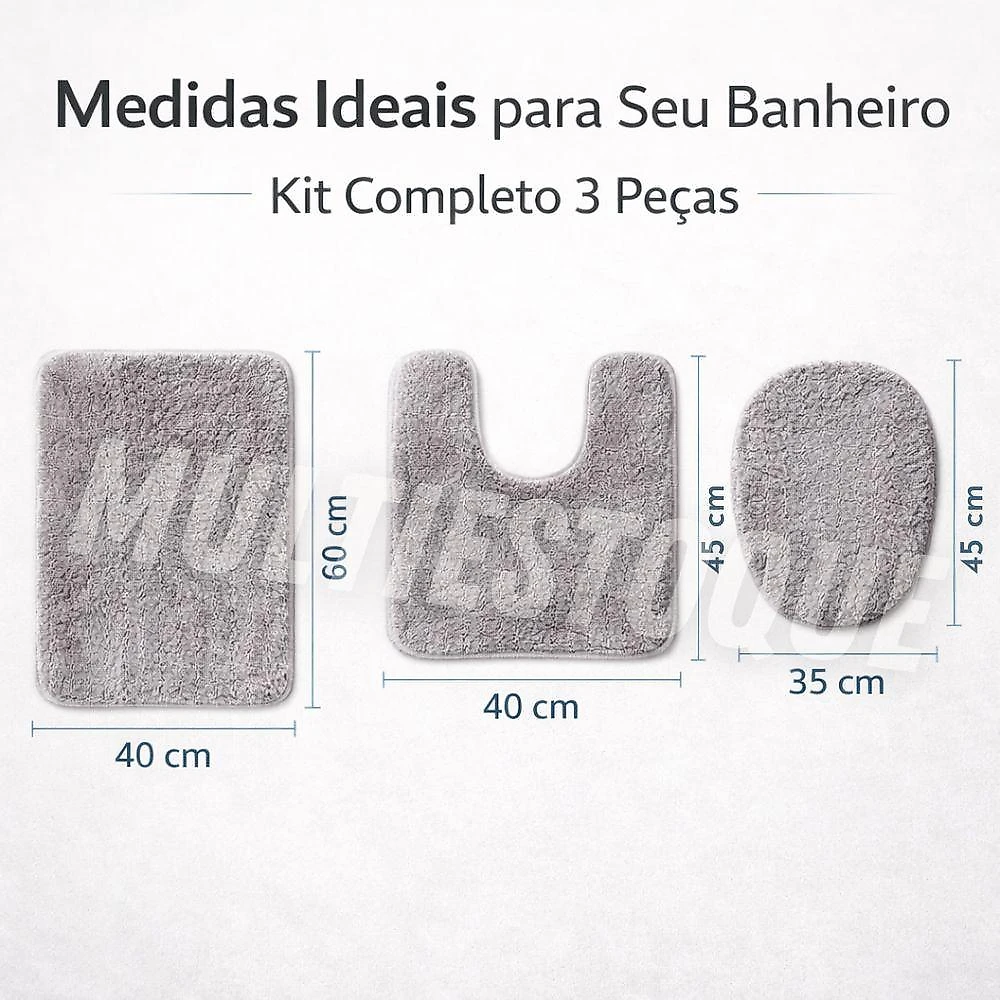 Jogo de Tapetes para Banheiro Veludo Antiderrapante 3 Peças Clean Tech