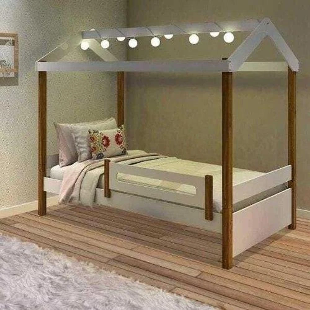 Cama Eliz Branco/Mel Com Led E Colchão - Divaloto