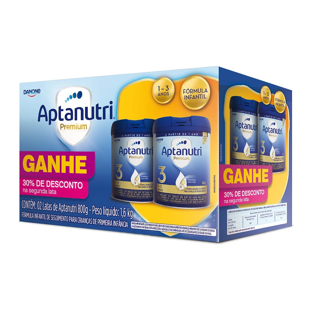 Fórmula Infantil Aptanutri Premium 3 800g cada Ganhe 30% de Desconto na Segunda Lata