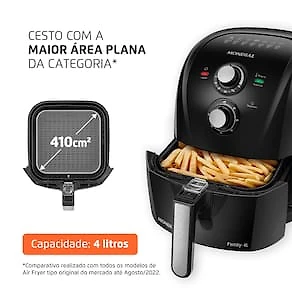 Miniatura Fritadeira Elétrica Sem Óleo Air Fryer Mondial Family AFN40FB 4L Preta 110V