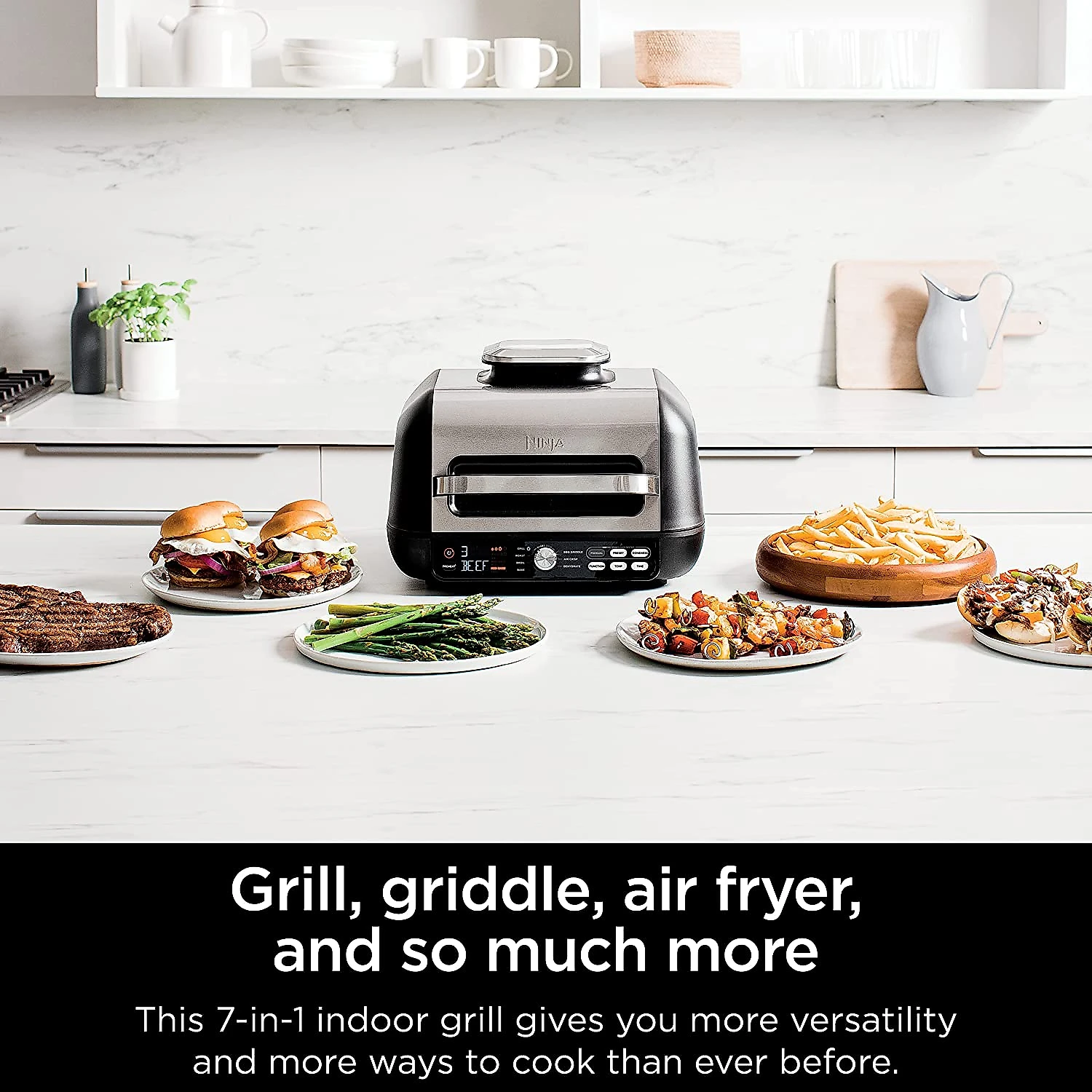 Ninja IG651 Foodi Smart XL Pro 7in1 Indoor GrillGriddle Combo use Opened or Closed with Griddle Air Fry Dehydrate e More Pro Power Grate Flat Top Griddle Crisper Smart Thermometer Black