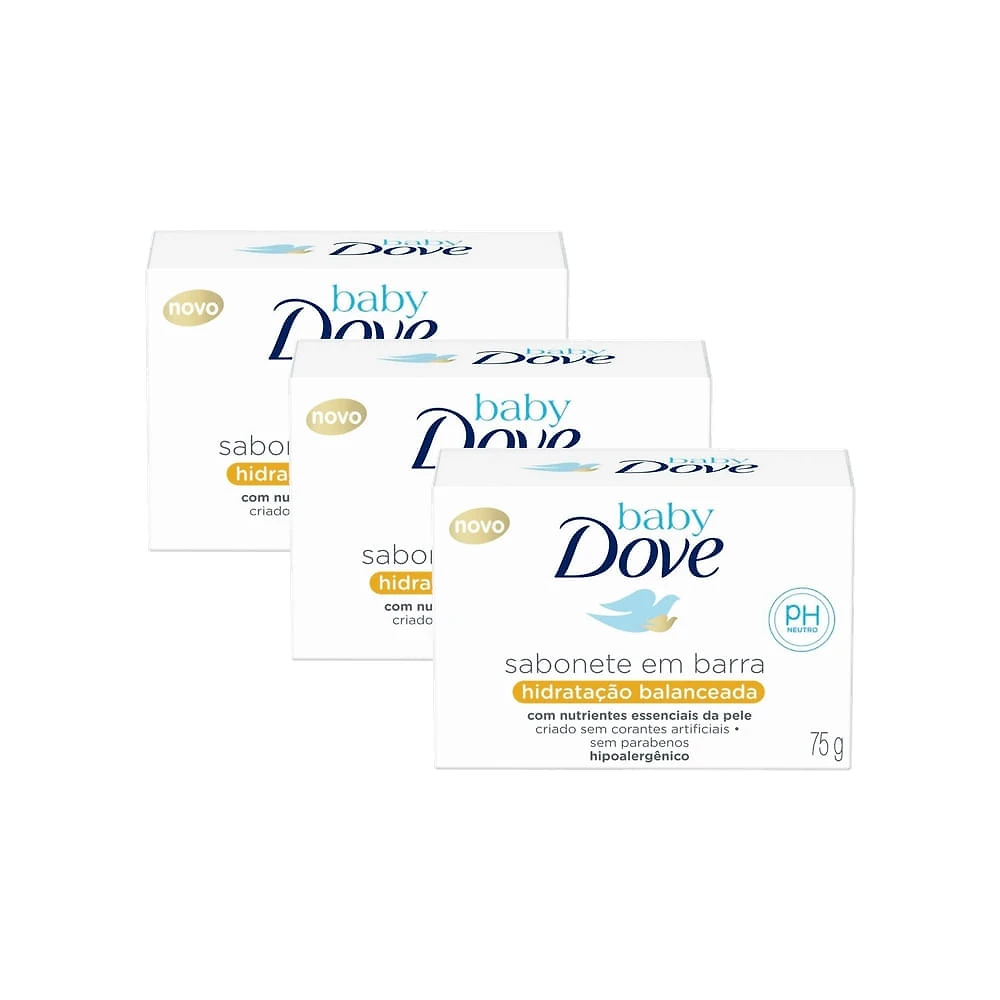 Kit 3 Sabonete em Barra Dove Baby Hidratação Balanceada 75g