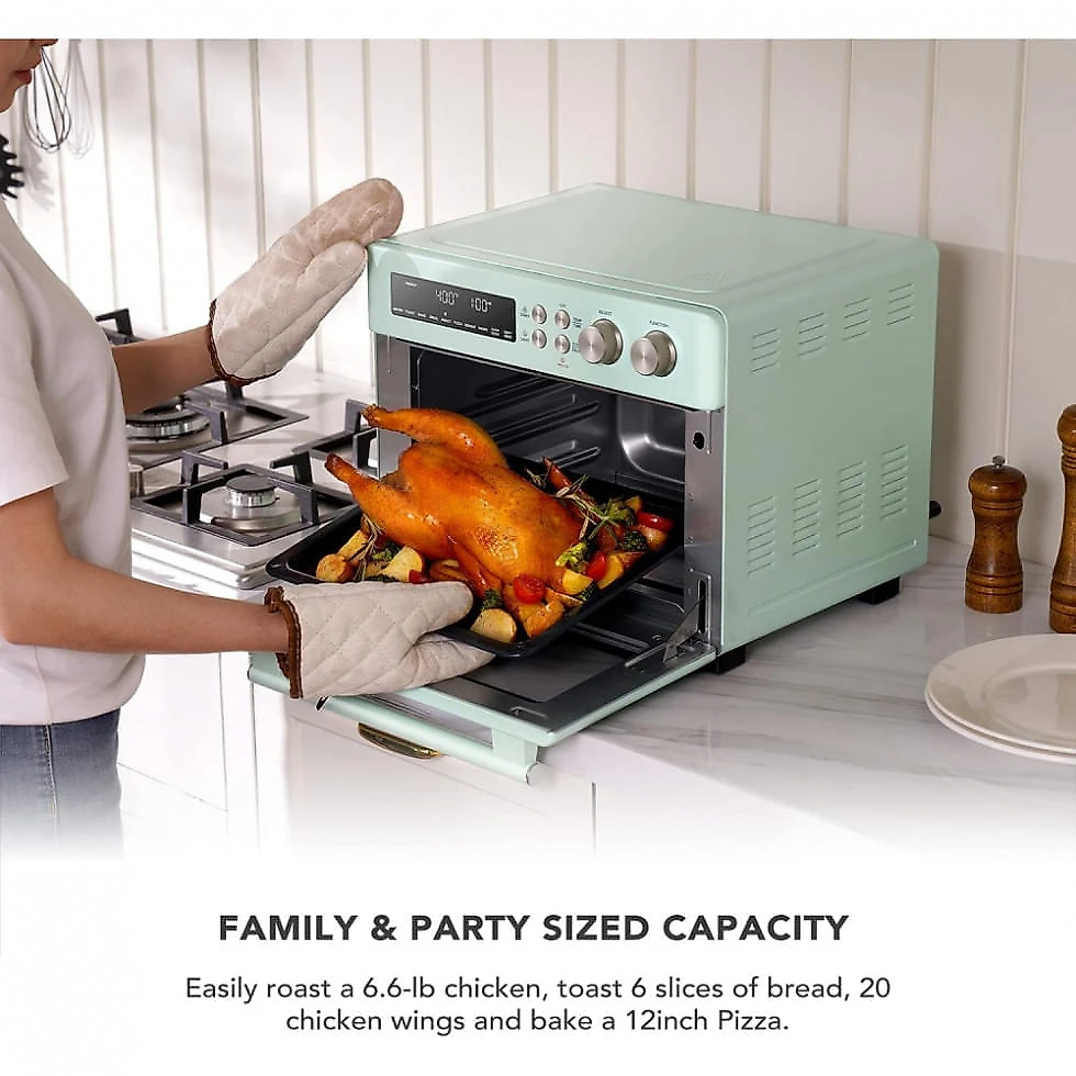 Forno Elétrico Retro 25 Litros 10 em 1 Multifuncional de Fácil Limpeza, 110V 1750W, Val Cucina, Verde