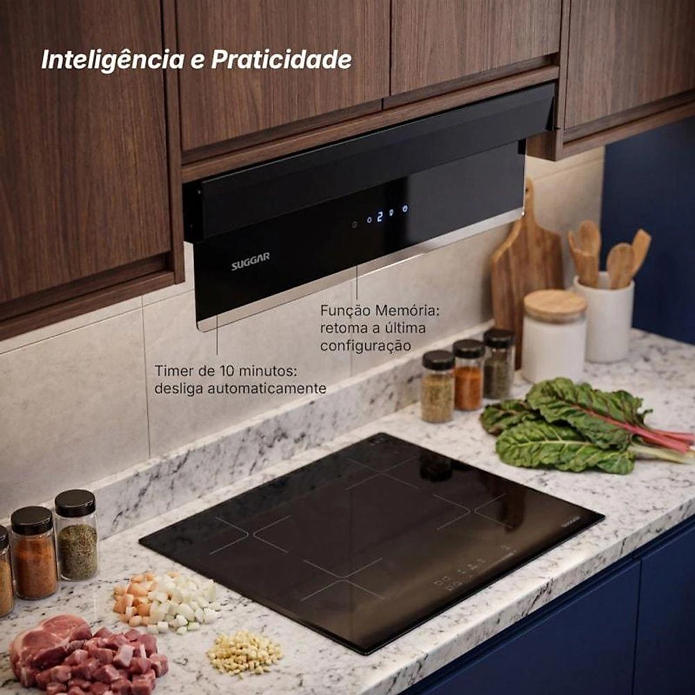 Coifa de Embutir Suggar Titanium 90CM Preto Painel Móvel Touch 890m3-h 110V