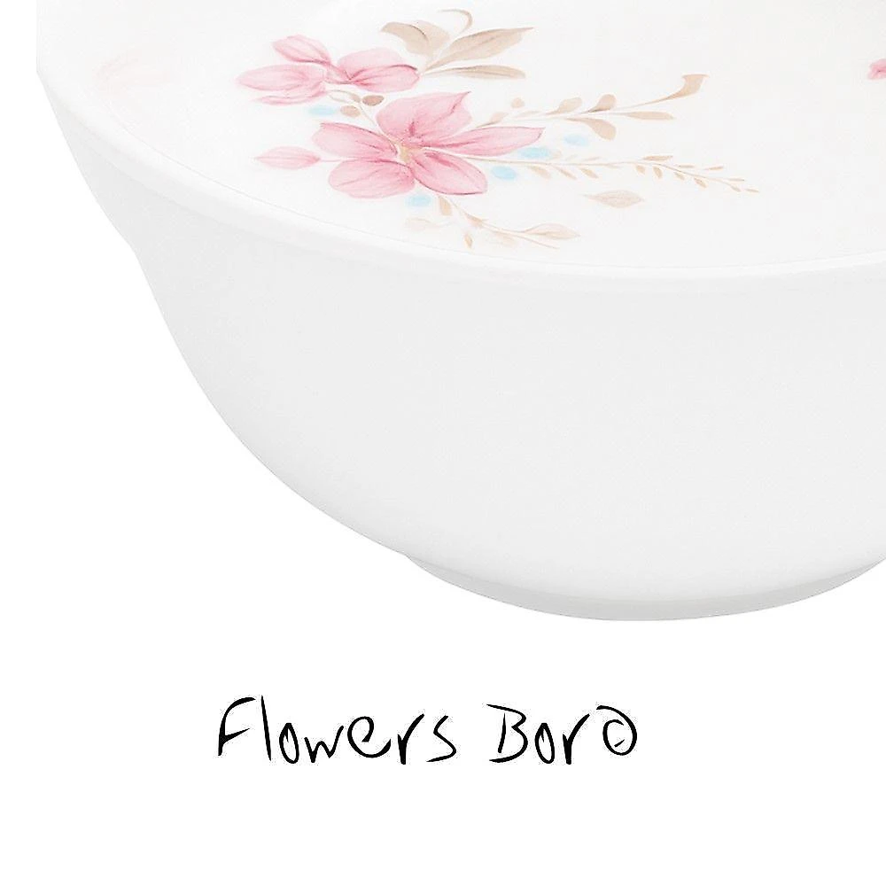 Jogo de Tigelas Flowers Bord Vidro Opalino 1400ml para Salada e Sobremesa Branco com Detalhes Rosas webcontinental-7893015511493