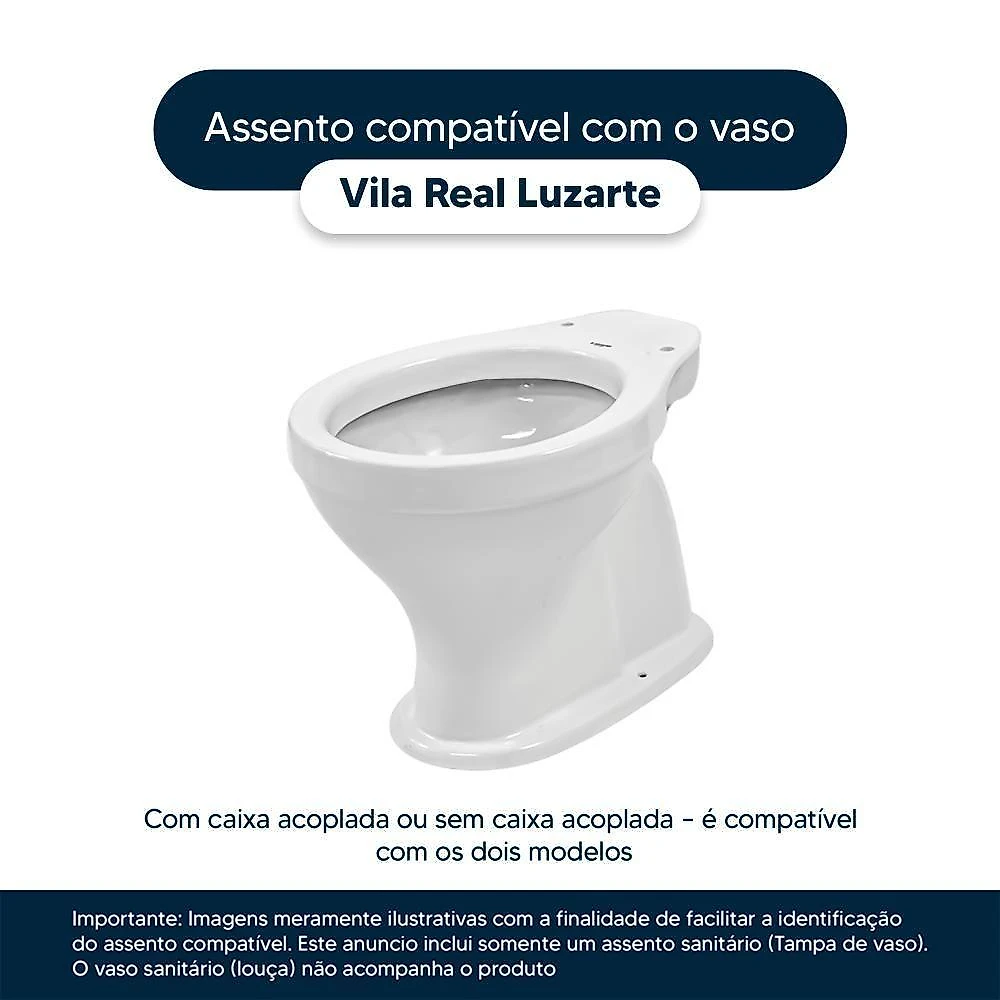 Assento Sanitário Vila Real Quadrado Polipropileno Fechamento Suave Soft Close Branco