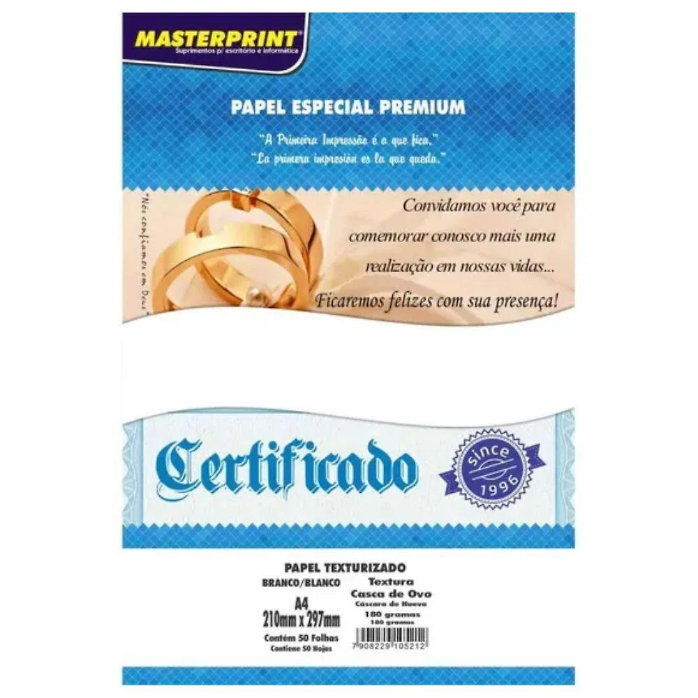 Papel Texturizado Masterprint Casca de Ovo 180G Pacote com 50 Folhas para Artesanato e Convites