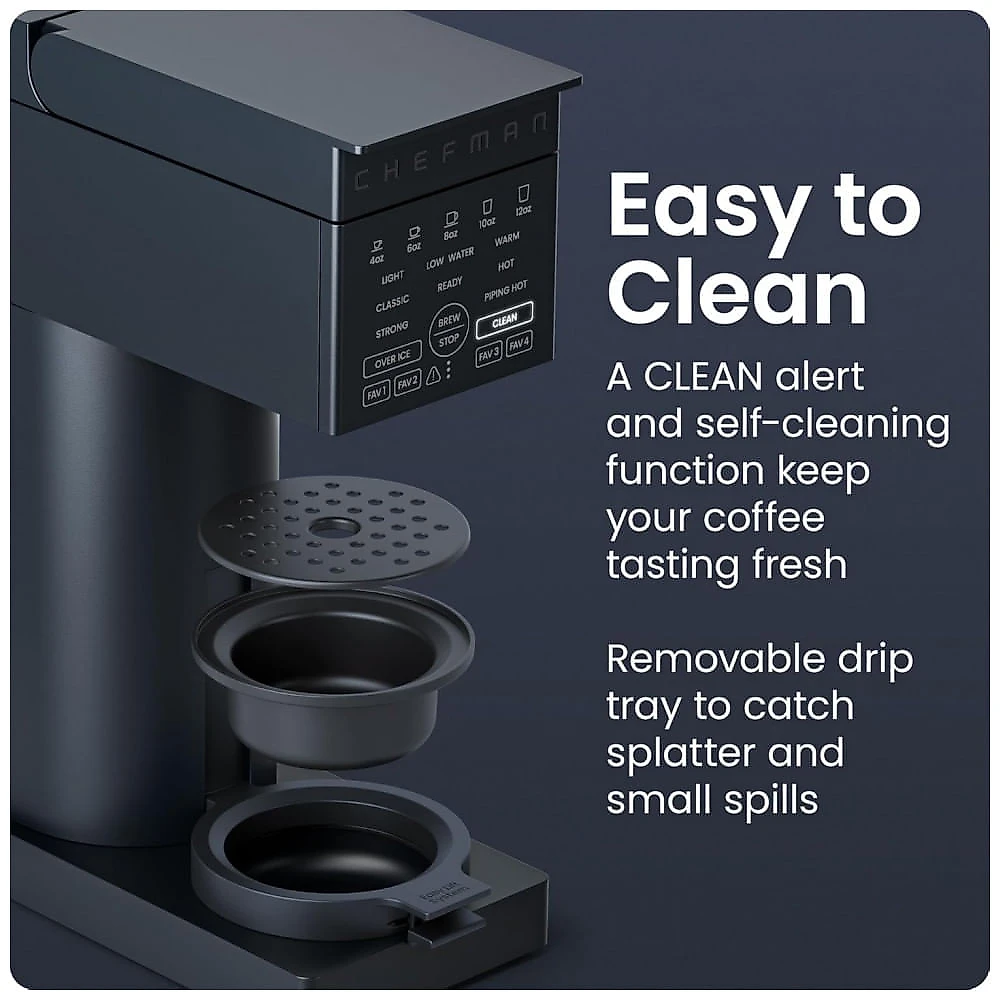 Cafeteira Individual Chefman Caffeinator Midnight Pods e Moído Função Café Gelado 1500W 120V
