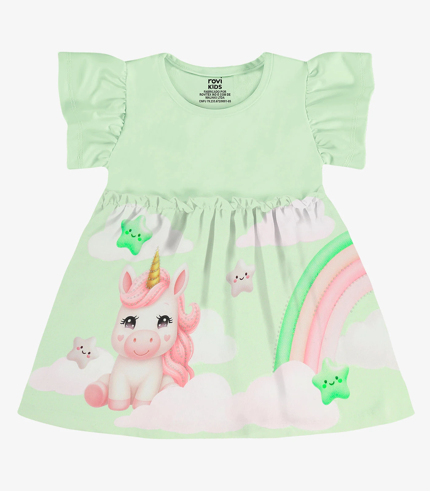 Vestido Infantil Com Estampa Malha Rovi Kids Verde