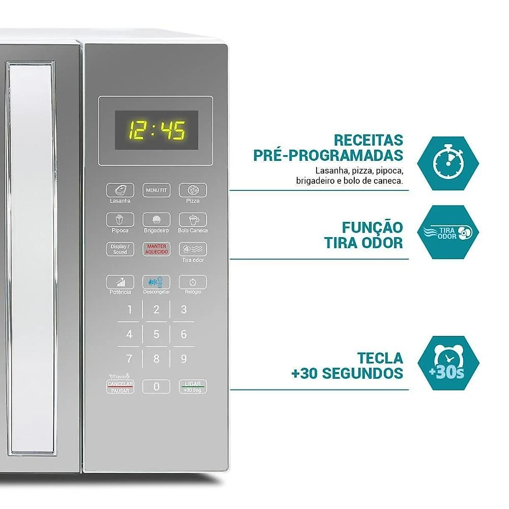 Micro-ondas philco pmo38e 1400w com função manter aquecido e tirar odor – branco espelhado 110
