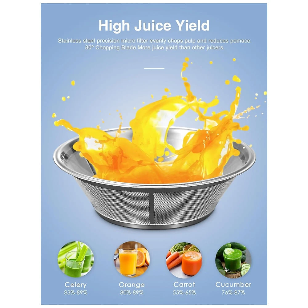 Extrator de Suco Centrífugo Qcen, 800W com Boca de Alimentação Larga para Frutas e Vegetais, Fácil de Limpar - Aço Inoxidável Verde 800W