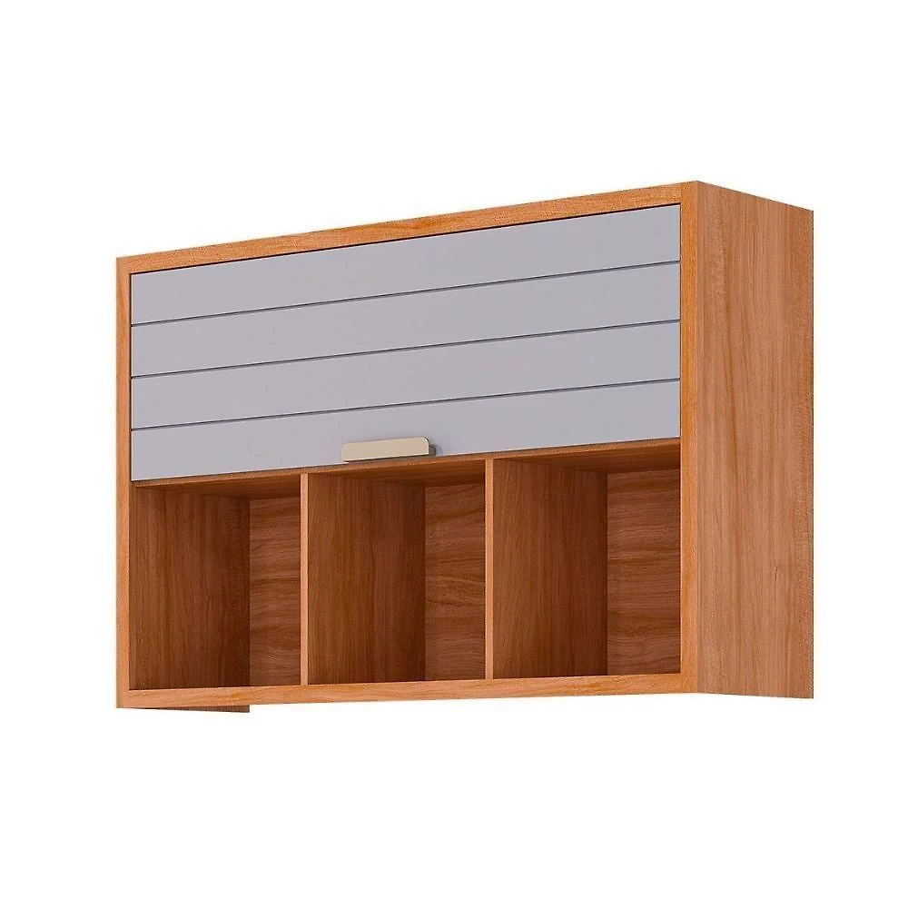 Módulo Cozinha Mgm Eloise Armário C- 1 Porta Basculante Riscada E 3 Nichos 120 Cm Cinamomo-platina-mgm