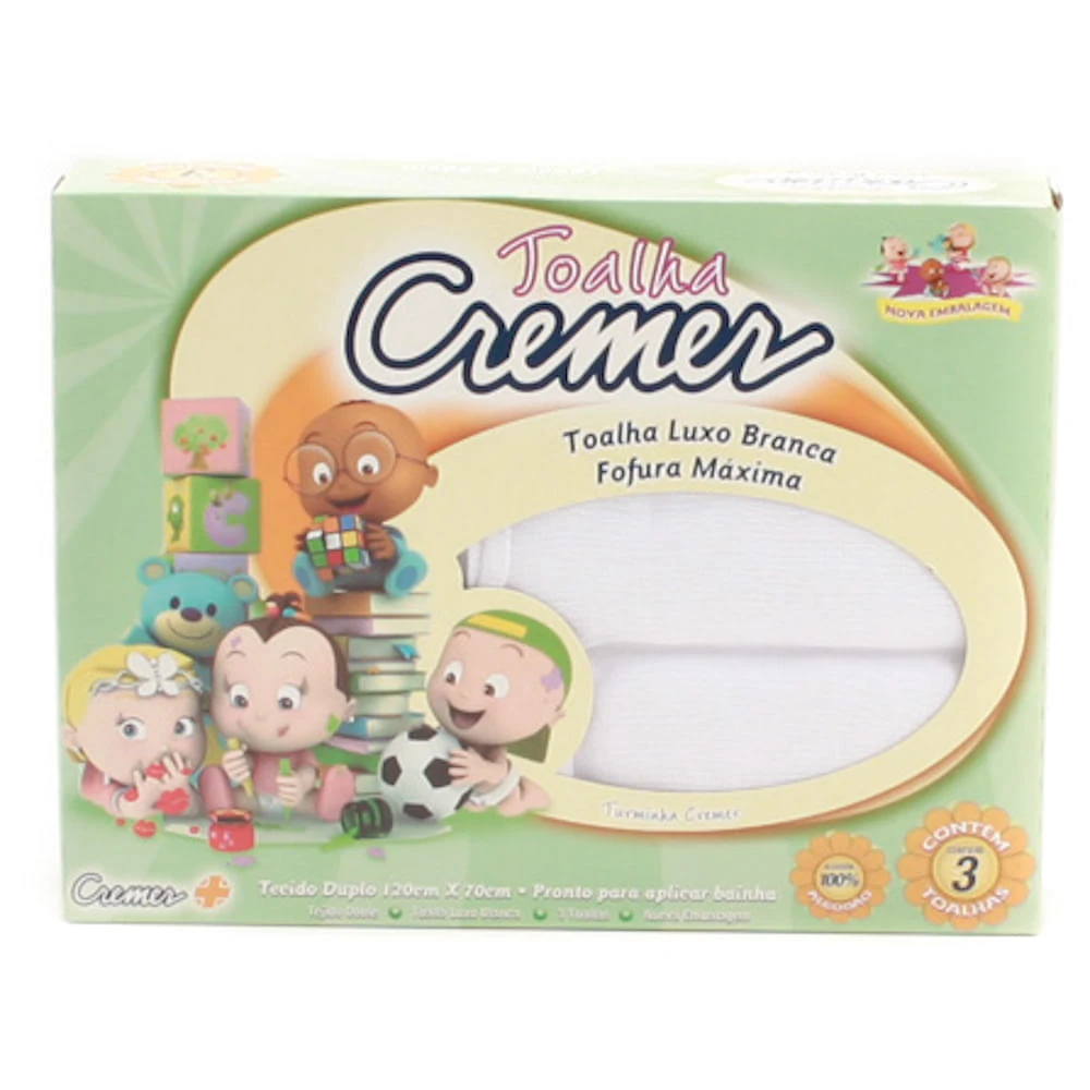 Toalha Infantil Creme Luxo Branca Fofura Máxima 120cm X 70cm com 3 Unidades