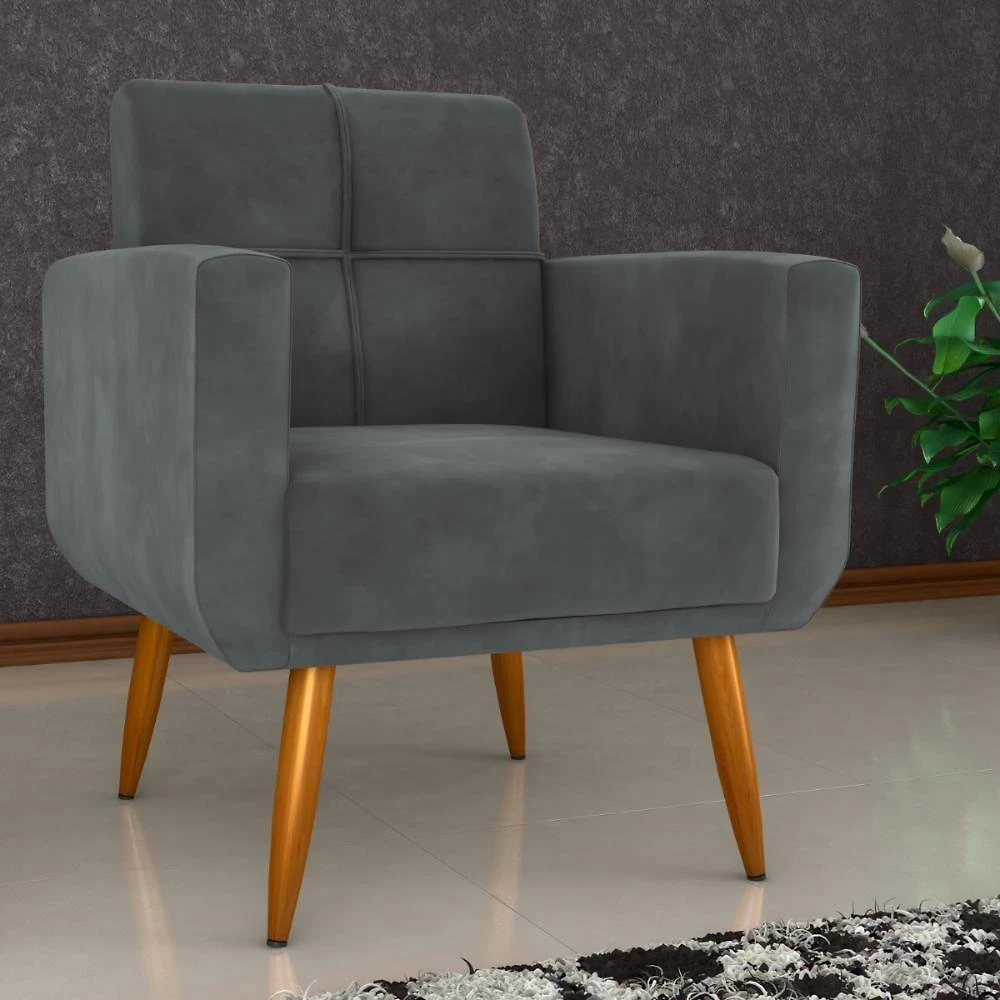 Poltrona Decorativa Juan Veludo Cinza
