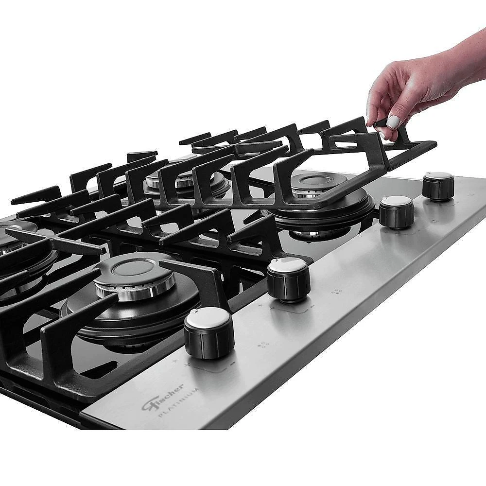 Cooktop A Gás Fischer 4 Bocas Platinium Com Trempe De Ferro Fundido Mesa Vidro 33800-92121 Bivolt
