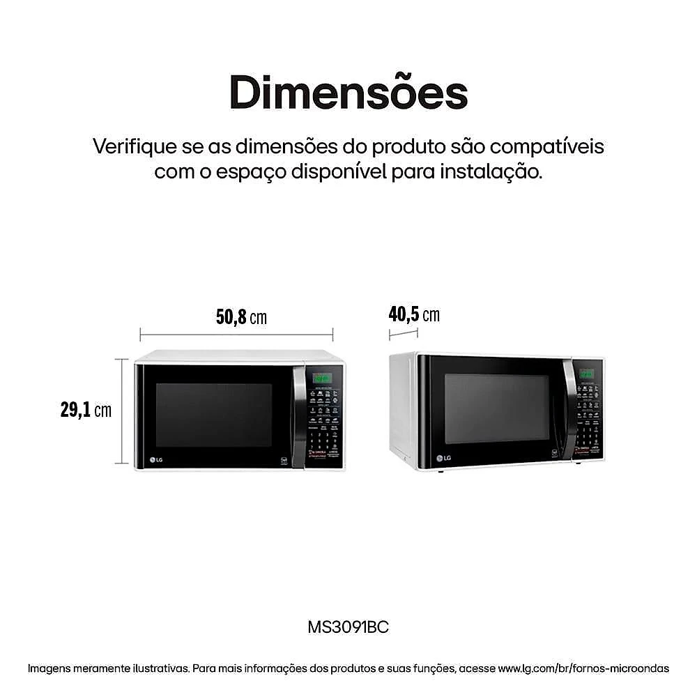 Forno de micro-ondas lg 30 litros ms3091 com função limpa fácil e descongelamento uniforme - preto e branco 110