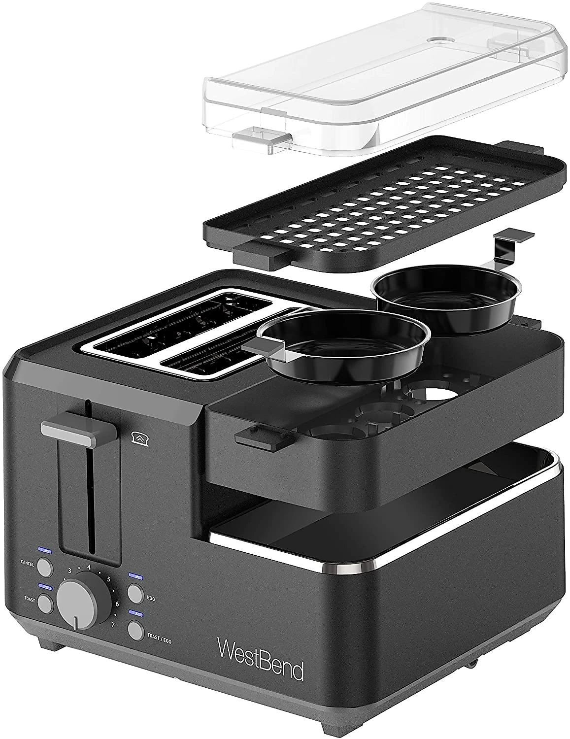 West Bend 78500 Torradeira de 2 Fatias Multifuncional com 7 Níveis e Função Ovos 1200W110V Preto
