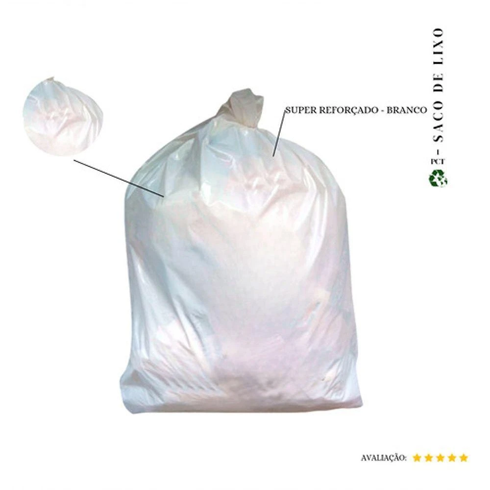 Saco de Lixo 20 Litros Super Reforçado Branco 45x55 Pacote com 50 Unidades Higipack