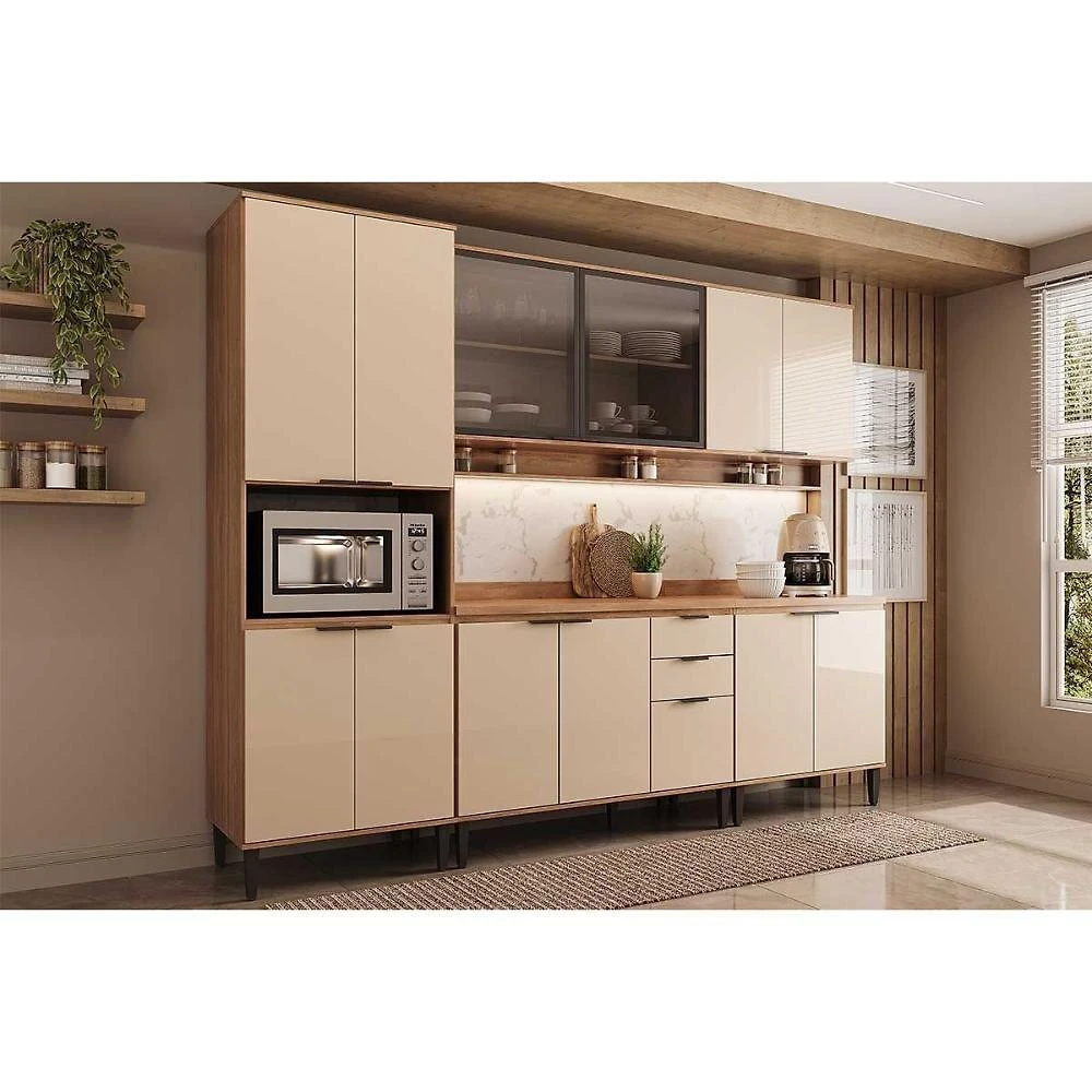 Cozinha Modulada Carraro Alpha Alpha 5 Peças (2aéreos+2balcões+1paneleiro) C5p130 Freijo-off White-carraro