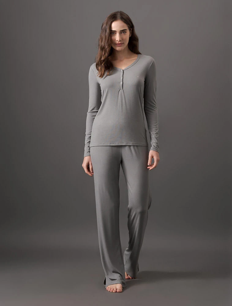 Miniatura Pijama Feminino Manga Longa e Calça Canelada Calvin Klein Underwear - Light Grey Pijama Feminino Manga Longa e Calça Canelada Calvin Klein Underwear Light Grey g