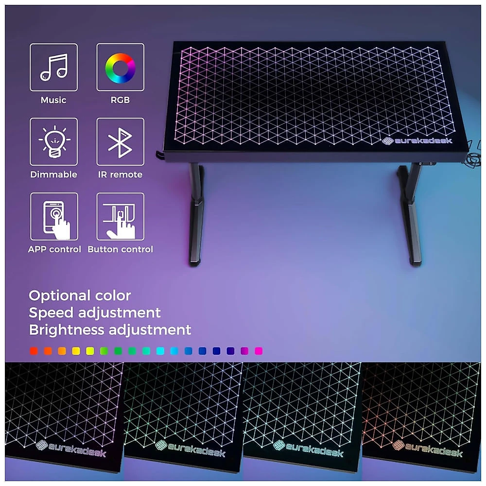 Mesa Gamer  Ergonômica 43" 109 cm com Ganchos para Fones de Ouvido, 4 Portas USB, Luz LED com Sincronização Musical e Suporte para Monitor, 110V, 110v