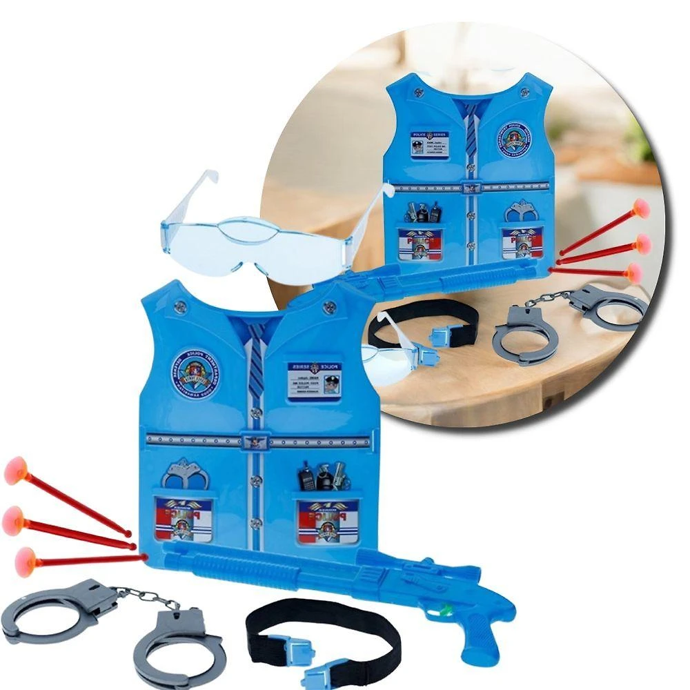 Brinquedo Infantil Kit Policial - Azul com Colete e Algema para Faz de Conta com Acessórios Seguros