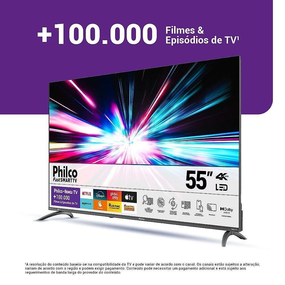 Smart Tv 55 Philco 4k Uhd Roku Tv Dolby Audio P55cra Bivolt